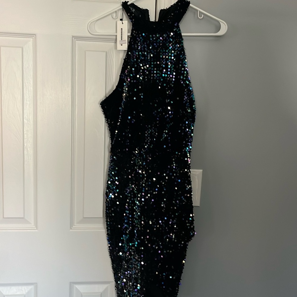 CBR Black sequin halter top dress size M NWT